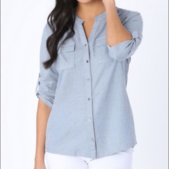 ✨ grey front pockets v neck 3/4 sleeve top✨ - Picture 1 of 4